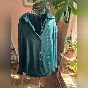 Satin Emerald Button-down Shirt